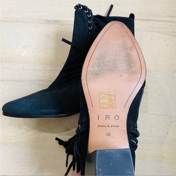 IRO black genuine suede bohemian fringe ankle booties - Picture 4 of 4